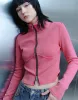 Zipper Front Stand Collar Skinny Shirt sold by Urban Revivo
