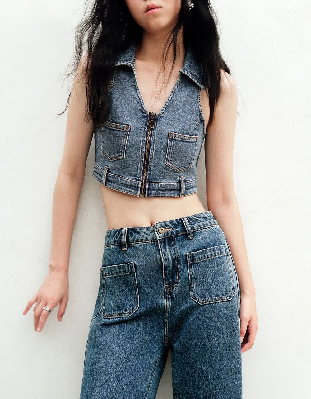 Halter Neck Lapel Denim Vest sold by Urban Revivo product image thumbnail 2