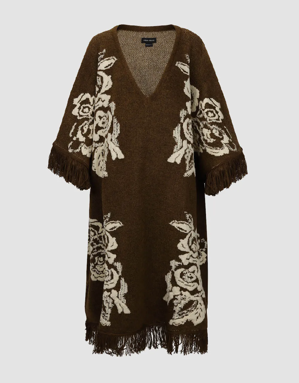 Printed Drop Shoulder Sleeve Knitted Poncho sold by Urban Revivo product image thumbnail 2