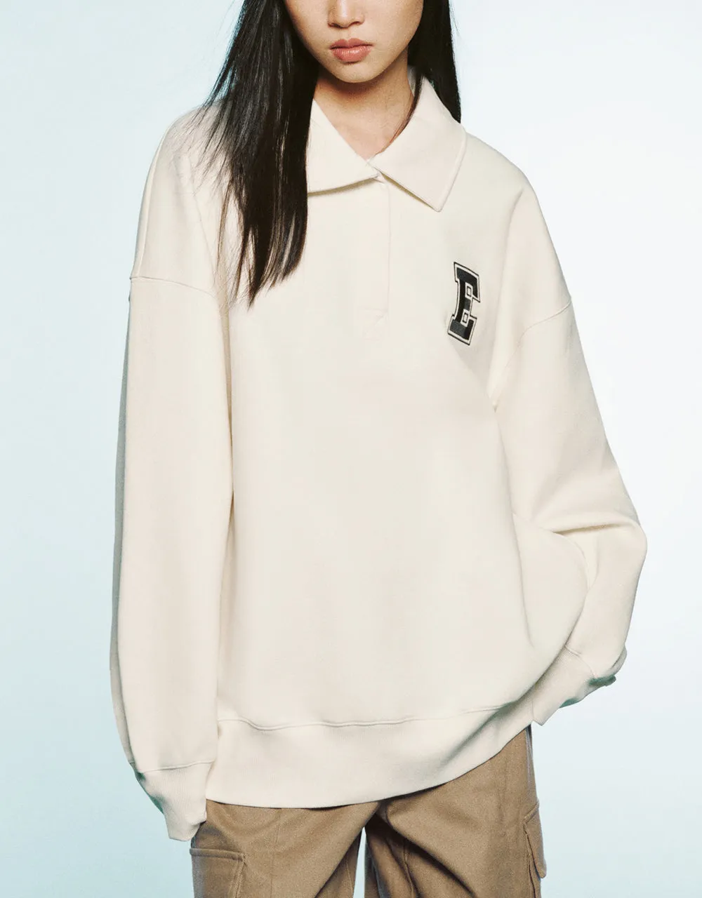Letter Embossed Lapel Loose Sweatshirt sold by Urban Revivo product image thumbnail 2