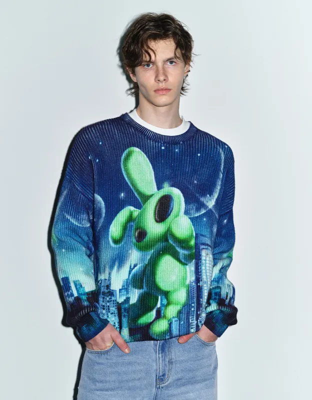 Interstellar Bunny Printed Knitted T-Shirt made by Urban Revivo