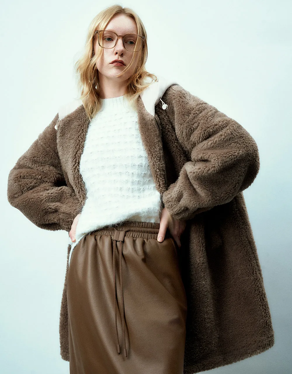 Zipper Front Hooded Furry Coat sold by Urban Revivo