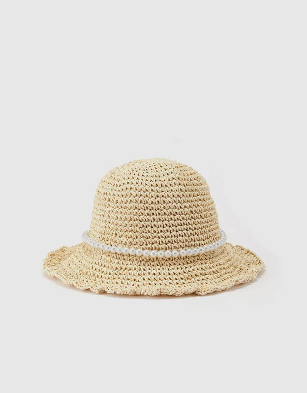 Beaded Wide Brim Straw Hat sold by Urban Revivo