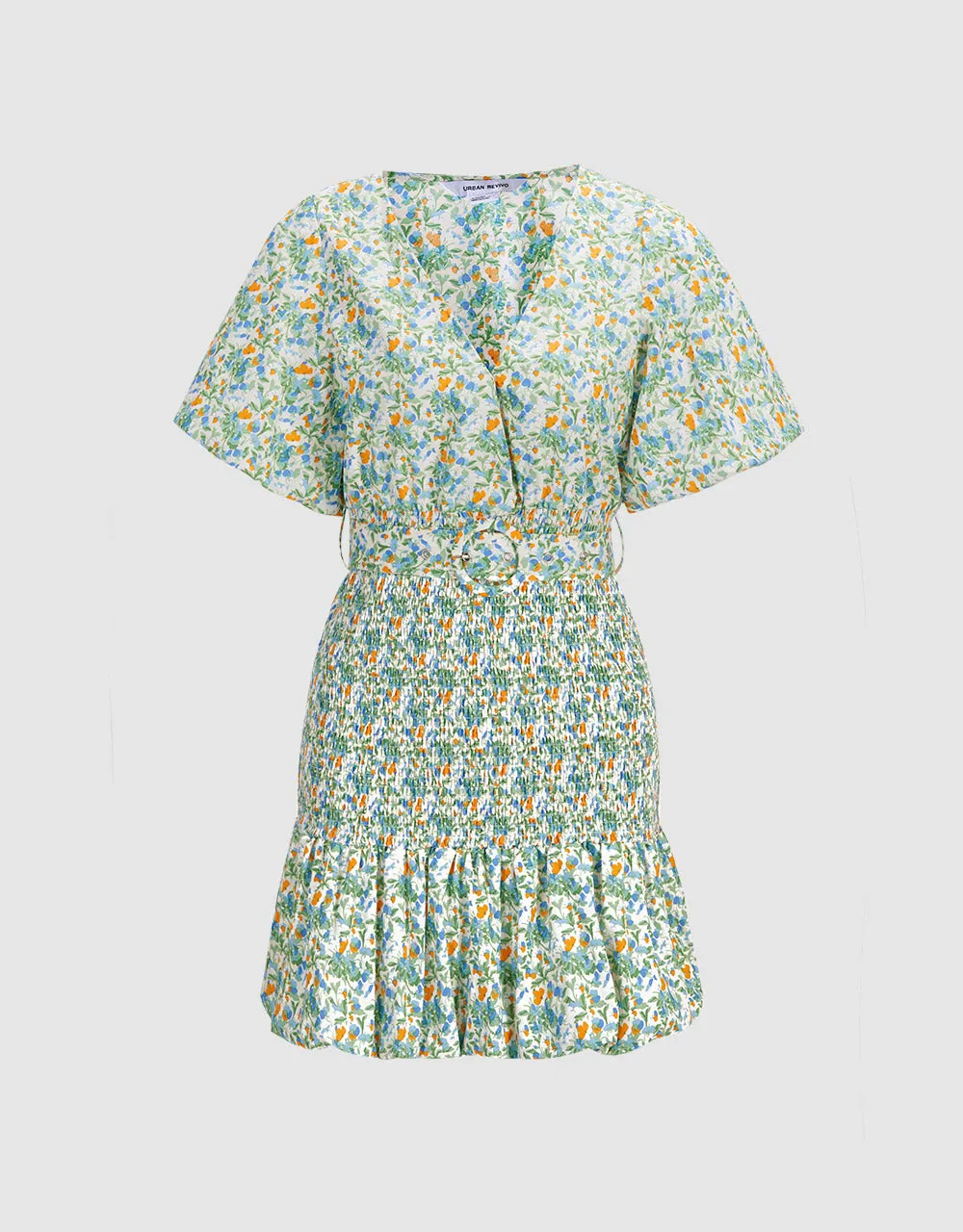 Floral Print Shirred Belted Dress sold by Urban Revivo