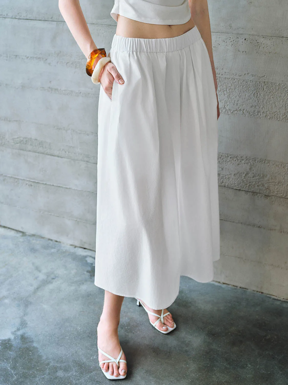 Elastic Waist Midi A-Line Skirt sold by Urban Revivo product image thumbnail 3