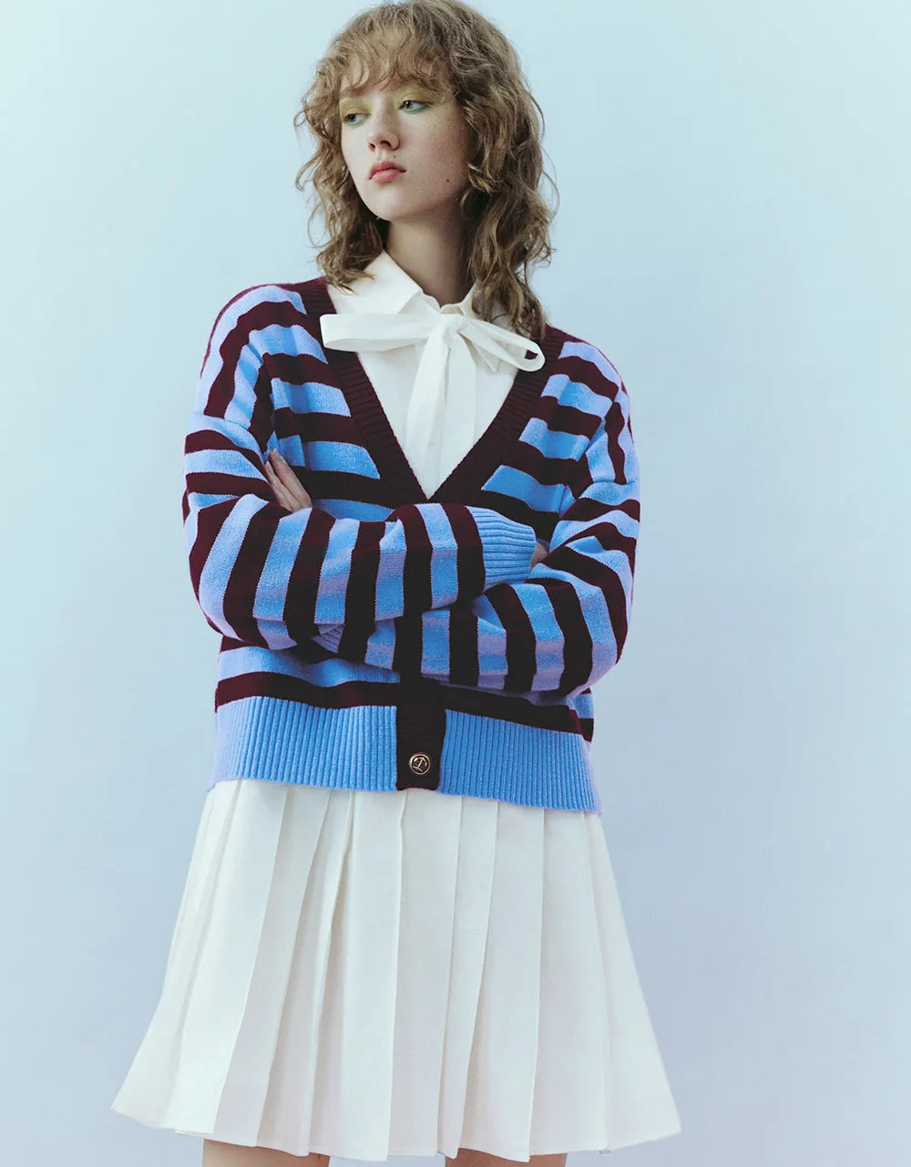 Striped V-Neck Knitted Cardigan sold by Urban Revivo product image thumbnail 3