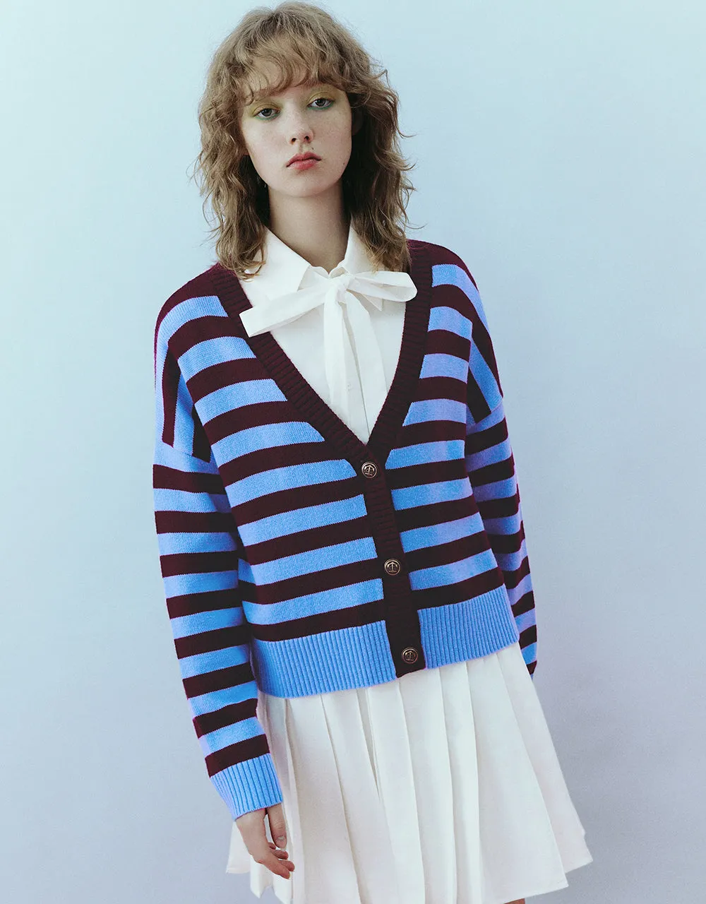 Striped V-Neck Knitted Cardigan sold by Urban Revivo