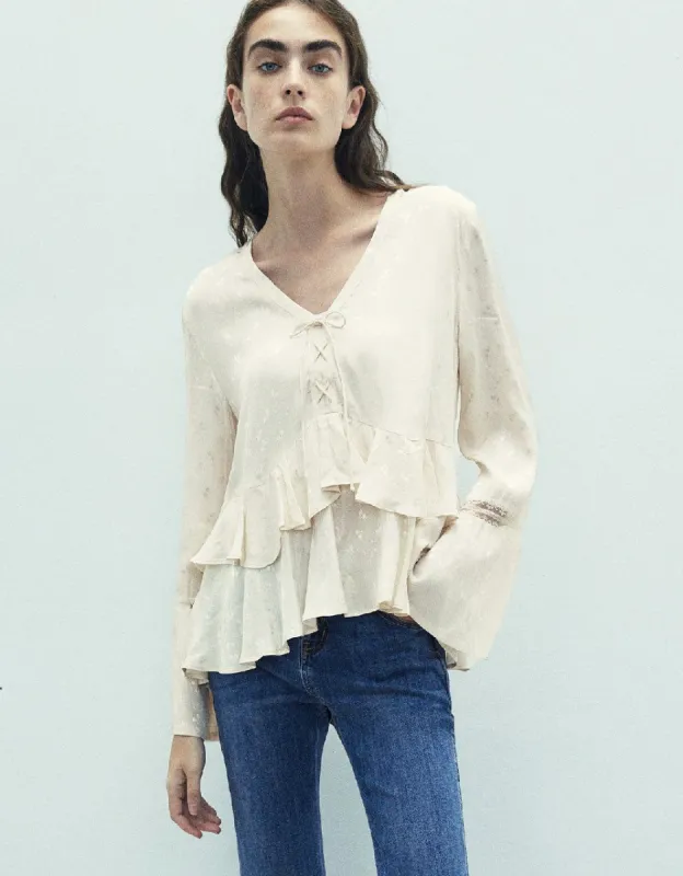 Lace Up Front V-Neck Overhead Shirt sold by Urban Revivo