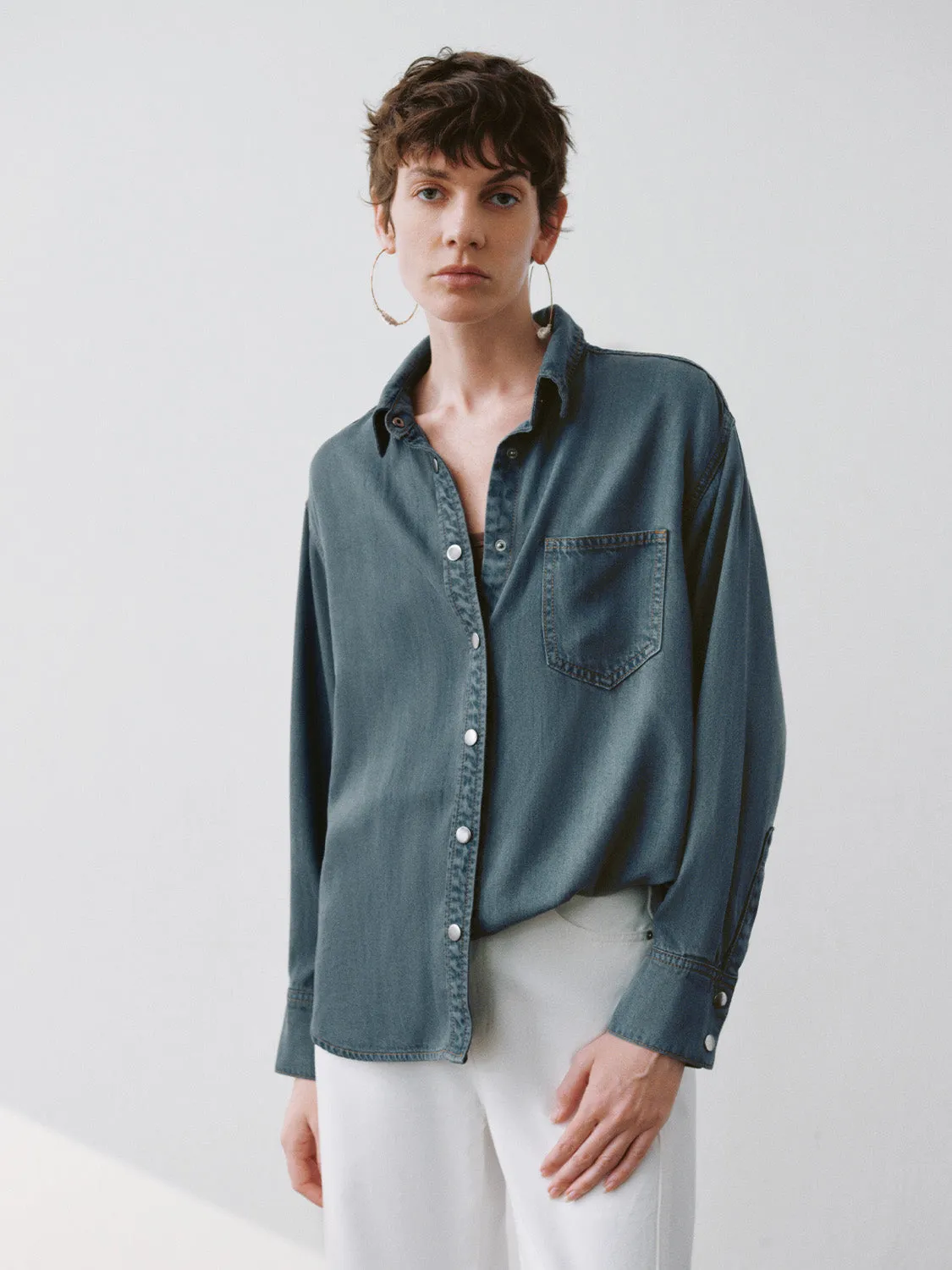Button Up Loose Denim Shirt sold by Urban Revivo