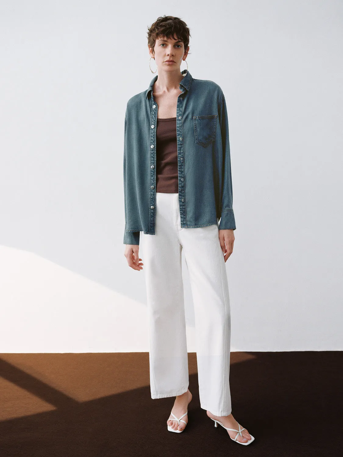 Button Up Loose Denim Shirt sold by Urban Revivo product image thumbnail 5