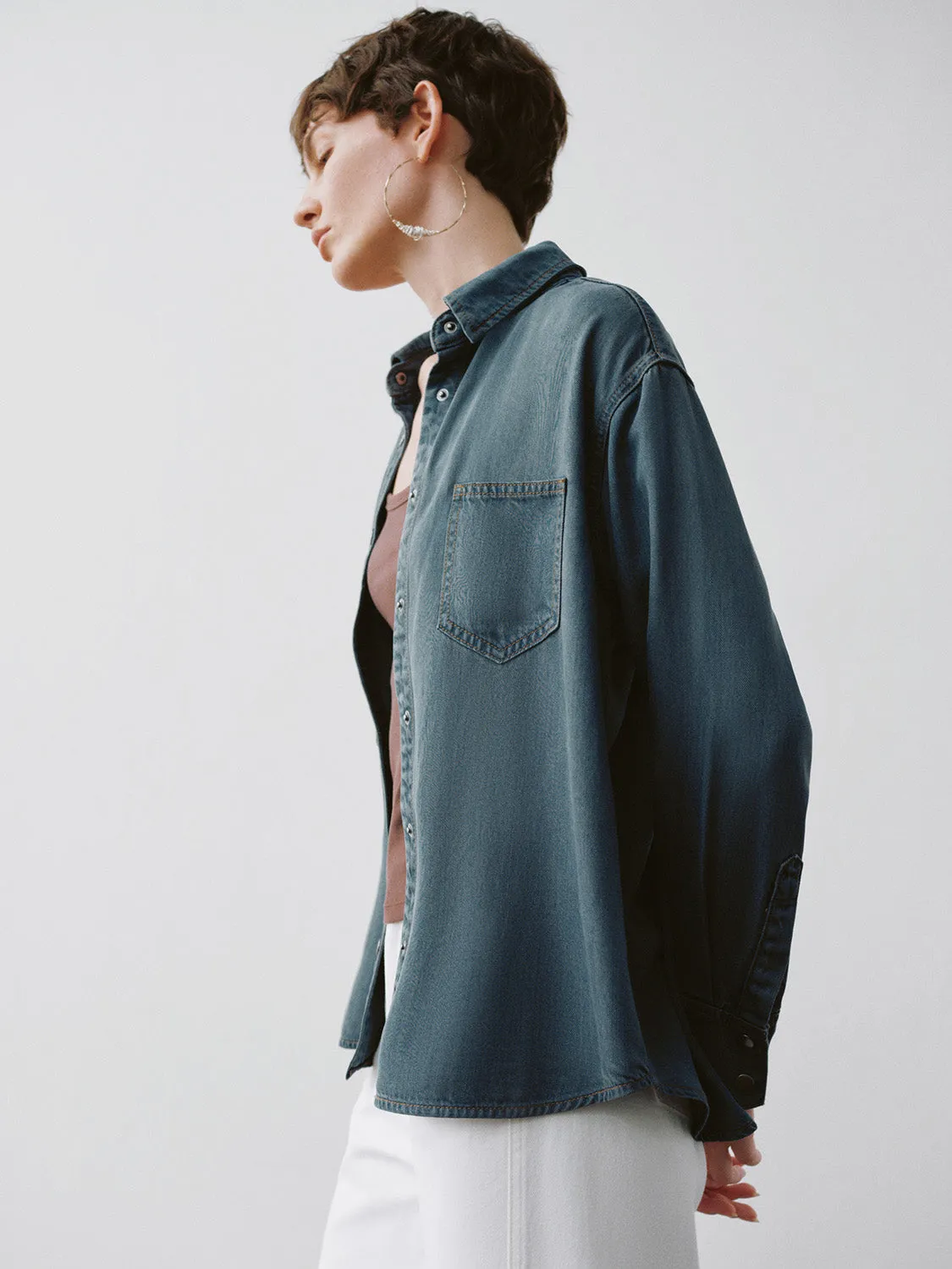 Button Up Loose Denim Shirt sold by Urban Revivo product image thumbnail 3