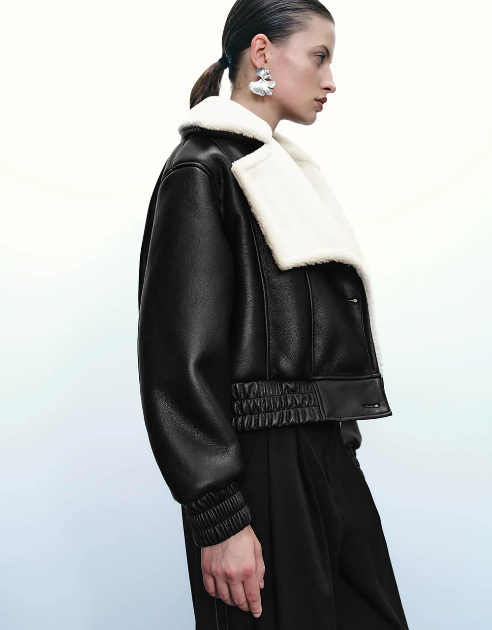 V-Neck Vegan Leather Jacket sold by Urban Revivo product image thumbnail 3