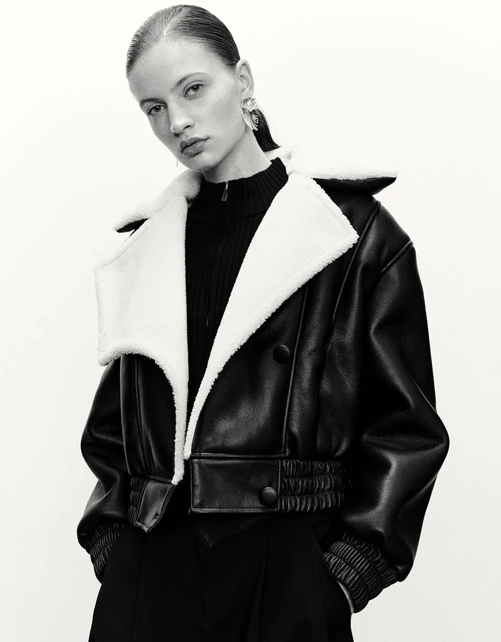 V-Neck Vegan Leather Jacket sold by Urban Revivo product image thumbnail 5