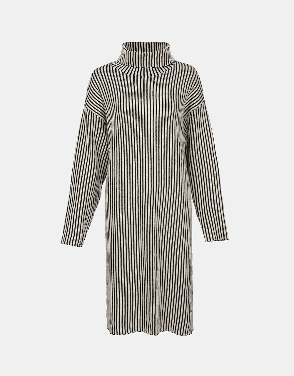 Turtle Neck Vertical Striped Pattern Knitted Dresses sold by Urban Revivo