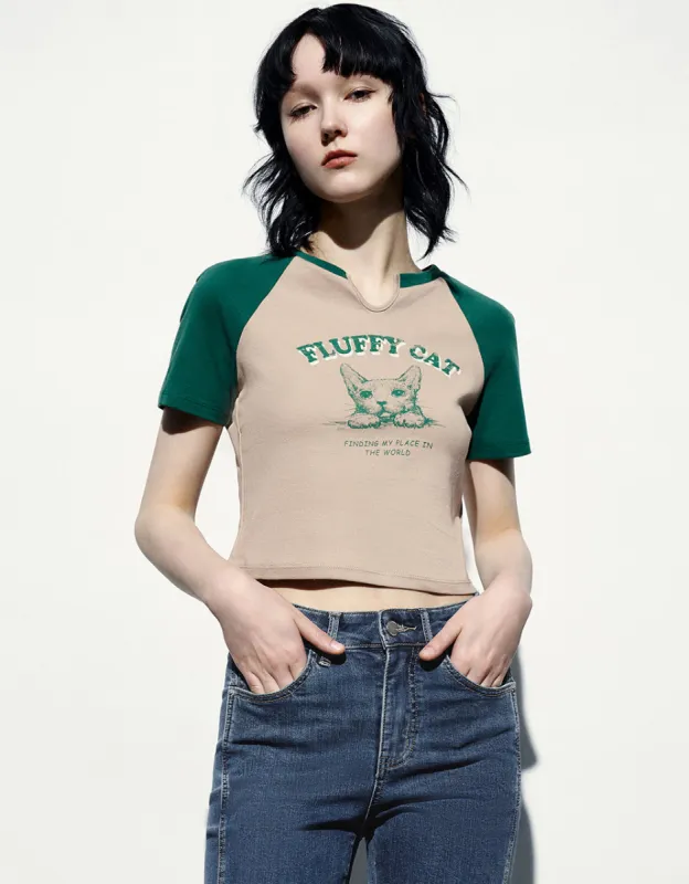 Printed Raglan Sleeve Skinny T-Shirt sold by Urban Revivo