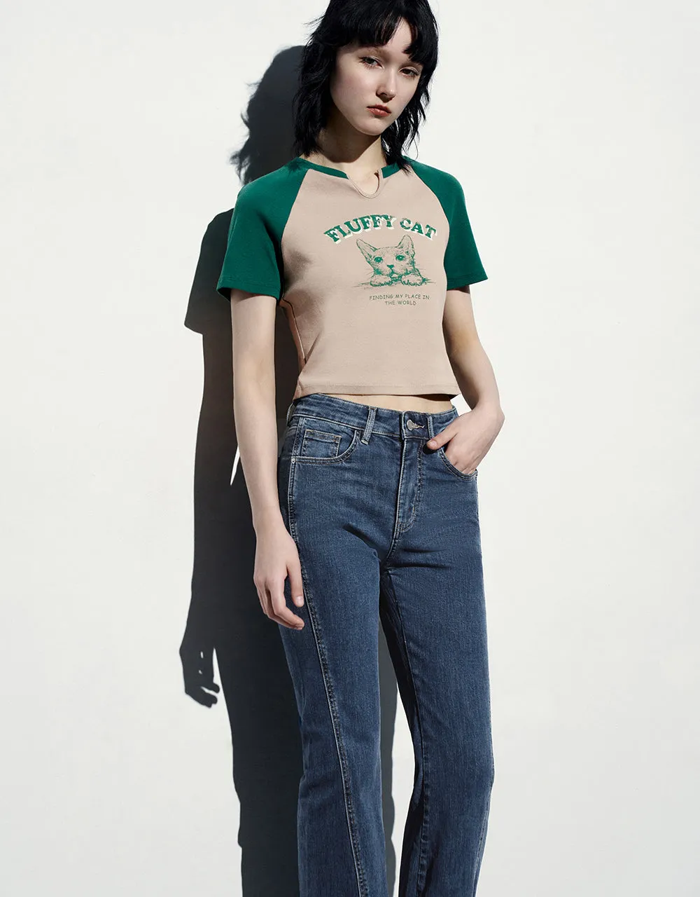 Printed Raglan Sleeve Skinny T-Shirt sold by Urban Revivo product image thumbnail 3