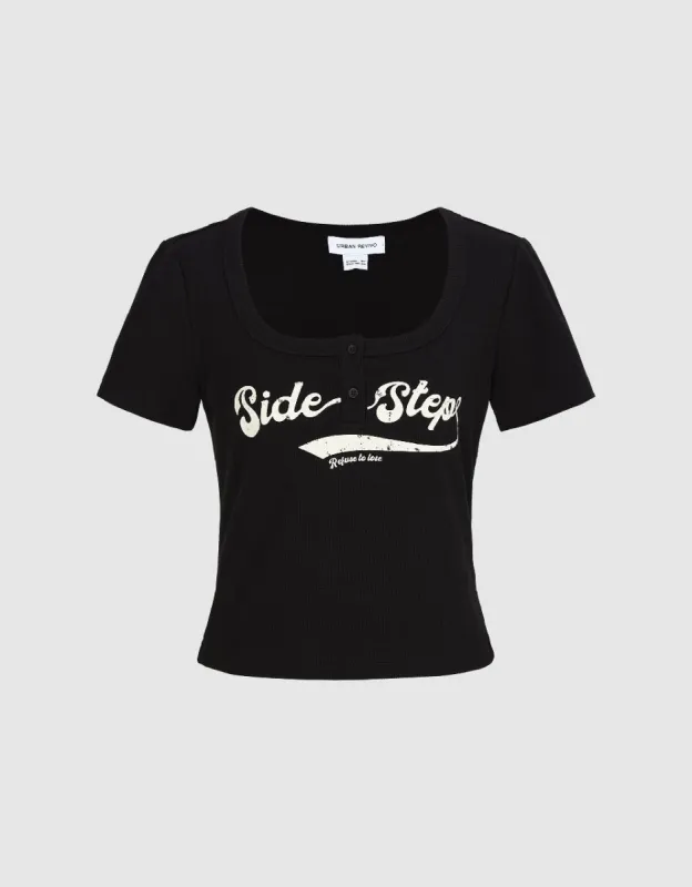 Letter Printed U Neck T-Shirt sold by Urban Revivo