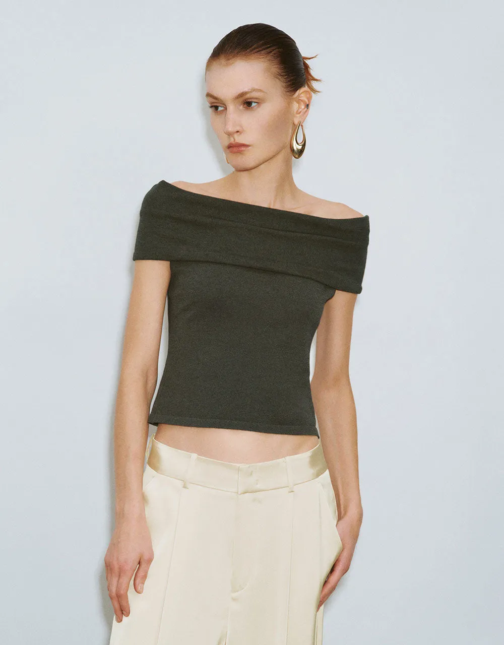 Off-Shoulder Knitted T-Shirt sold by Urban Revivo