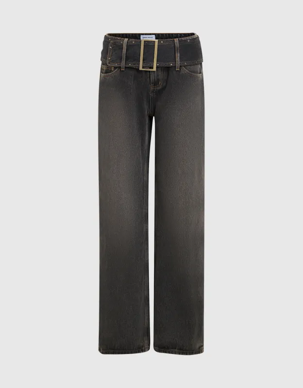 Wide-Leg Jeans With Belt sold by Urban Revivo