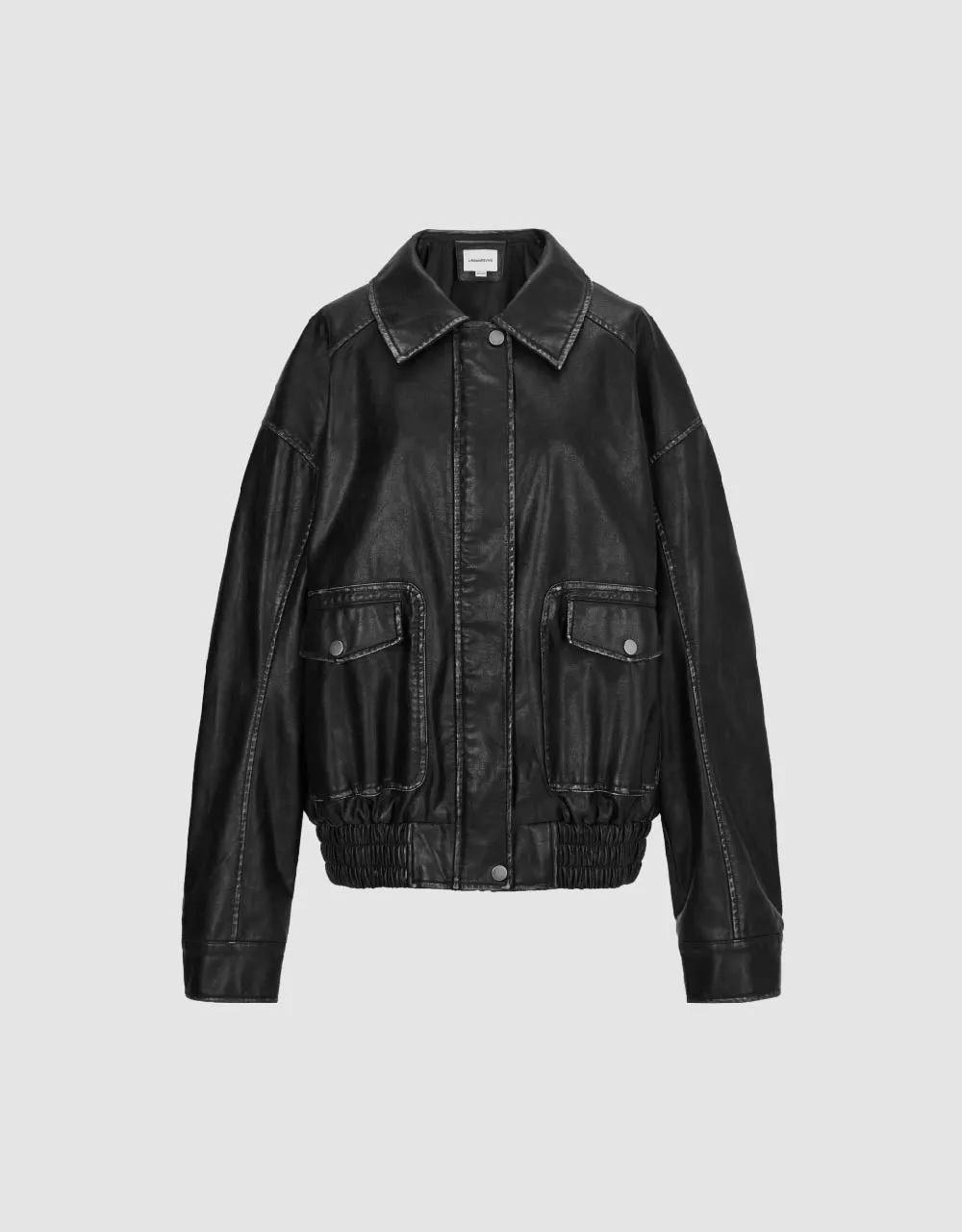Drop Shoulder Sleeve Vegan Leather Jacket sold by Urban Revivo product image thumbnail 2