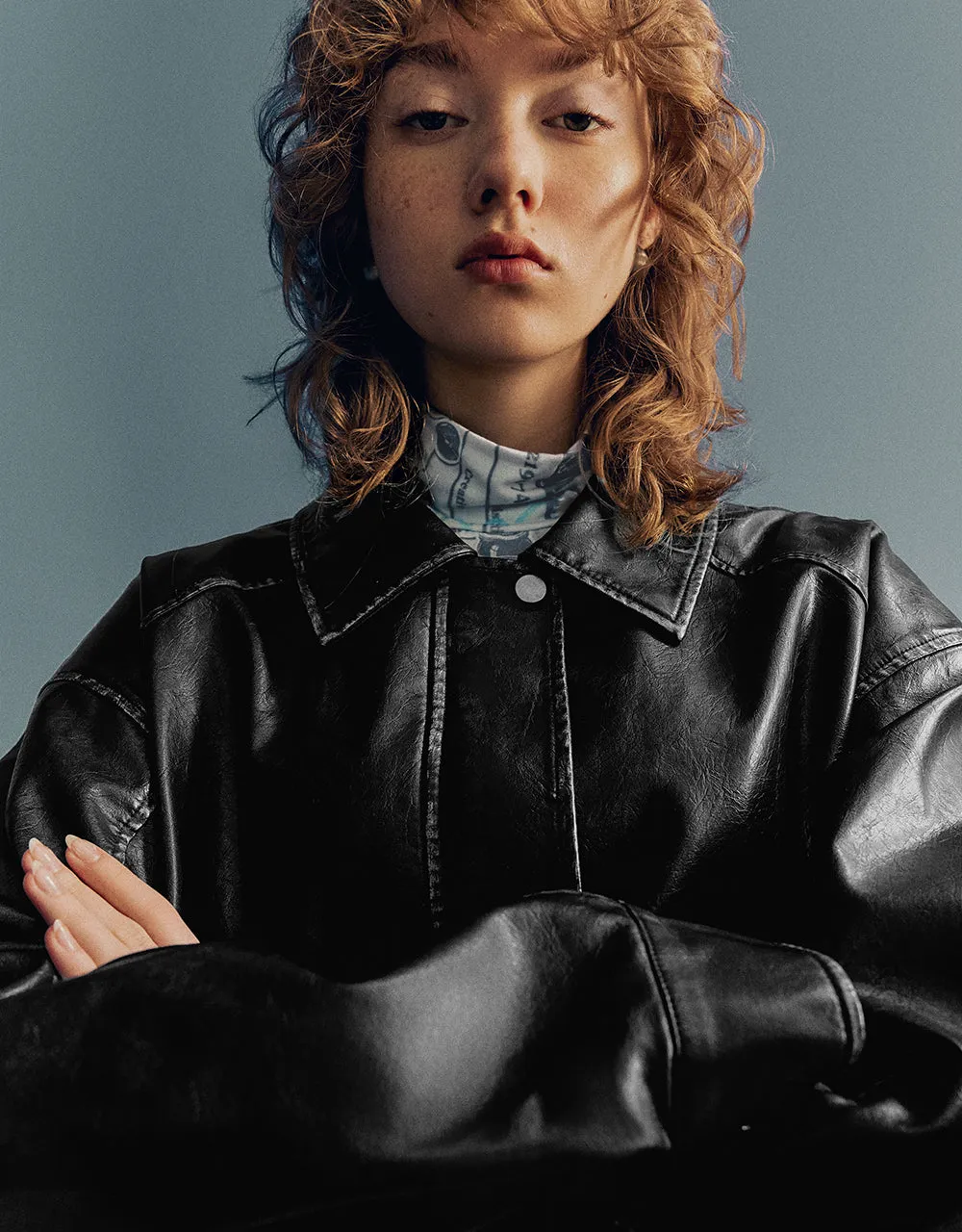 Drop Shoulder Sleeve Vegan Leather Jacket sold by Urban Revivo product image thumbnail 4