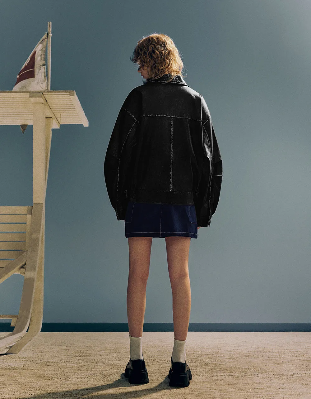 Drop Shoulder Sleeve Vegan Leather Jacket sold by Urban Revivo product image thumbnail 5