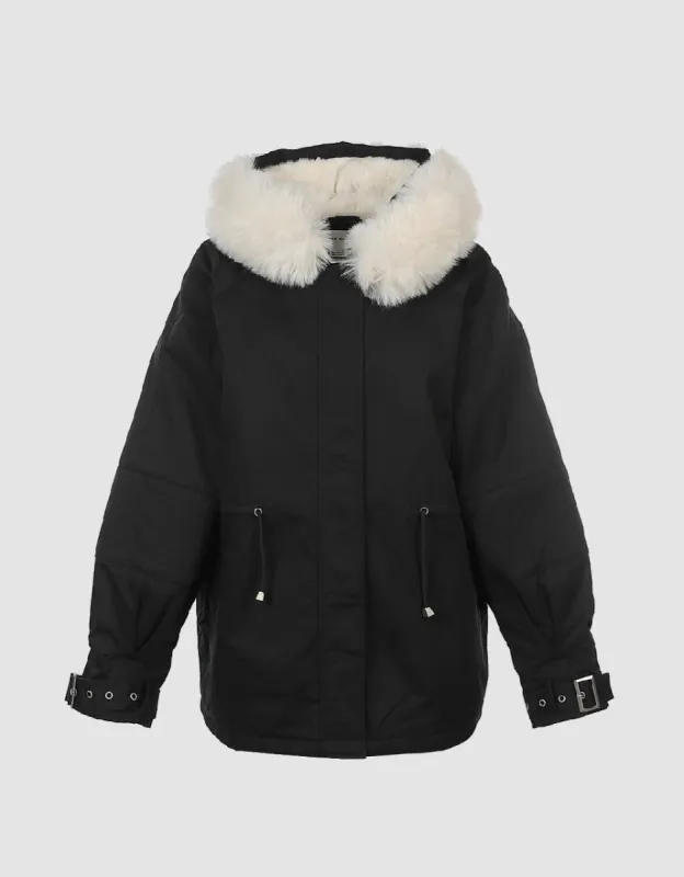 Hooded Jacket With Detachable Furry Collar sold by Urban Revivo