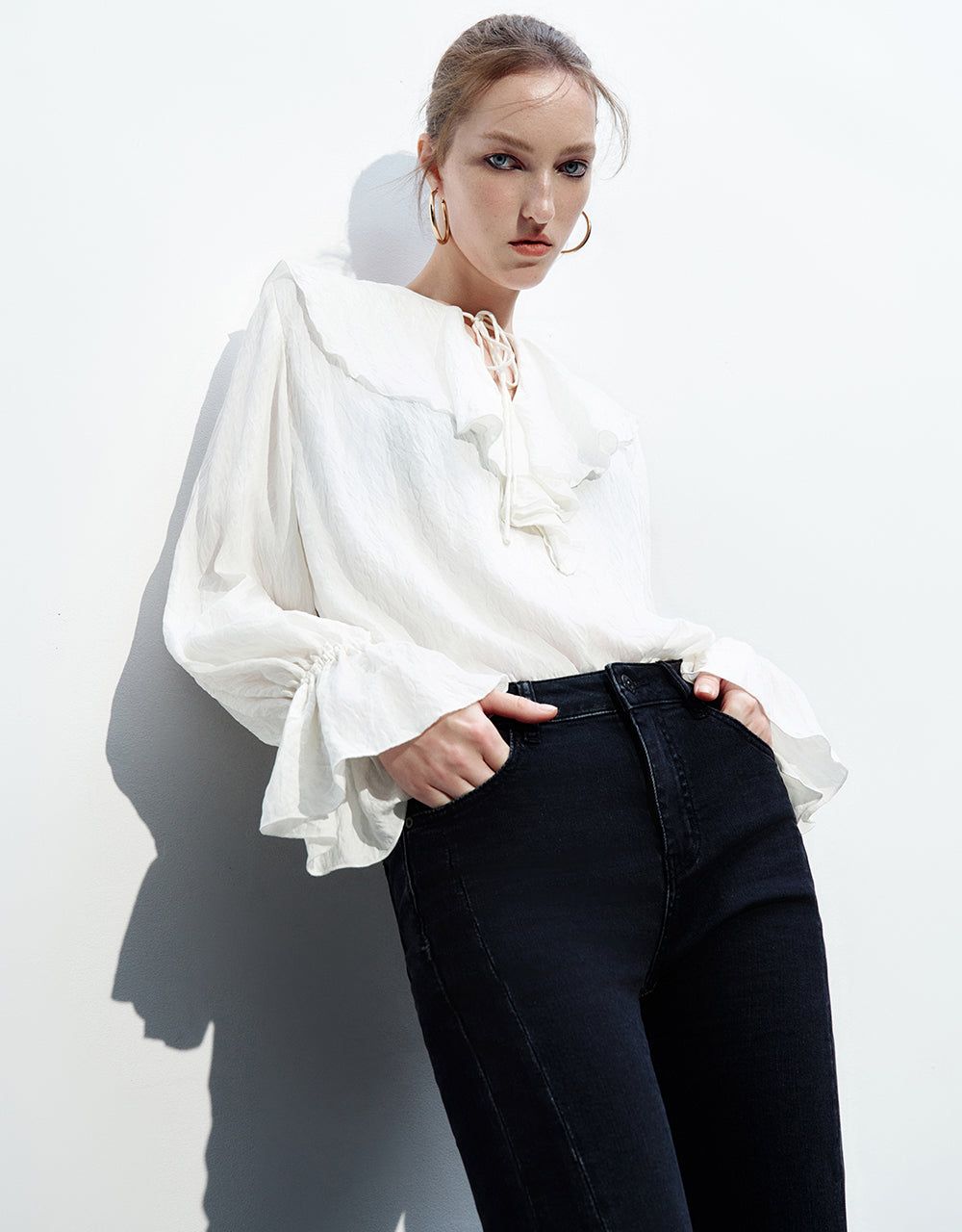 Puff Sleeve Ruffle Lapel Overhead Shirt sold by Urban Revivo product image thumbnail 3