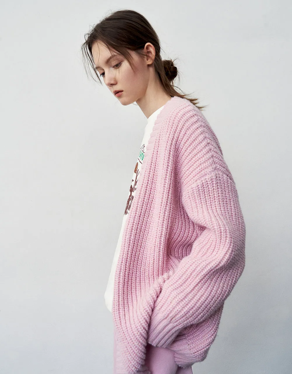 Loose V-Neck Rib Knitted Cardigan sold by Urban Revivo product image thumbnail 3