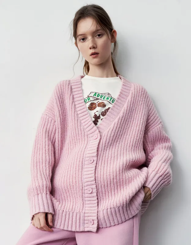 Loose V-Neck Rib Knitted Cardigan sold by Urban Revivo