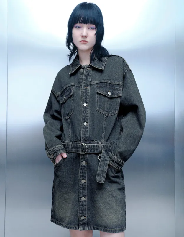 Straight Denim Dress With Belt sold by Urban Revivo