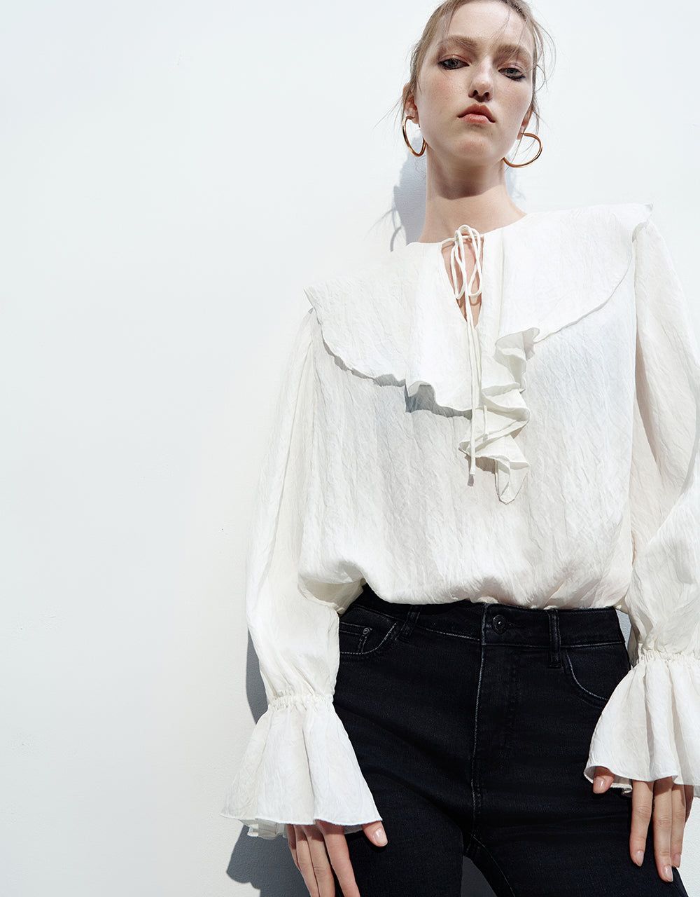 Puff Sleeve Ruffle Lapel Overhead Shirt sold by Urban Revivo product image thumbnail 5