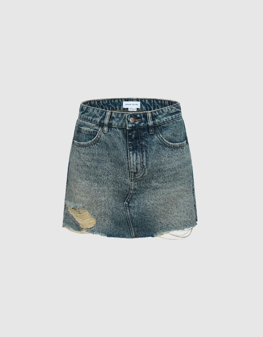 Ripped Mini A-Line Denim Skirt sold by Urban Revivo