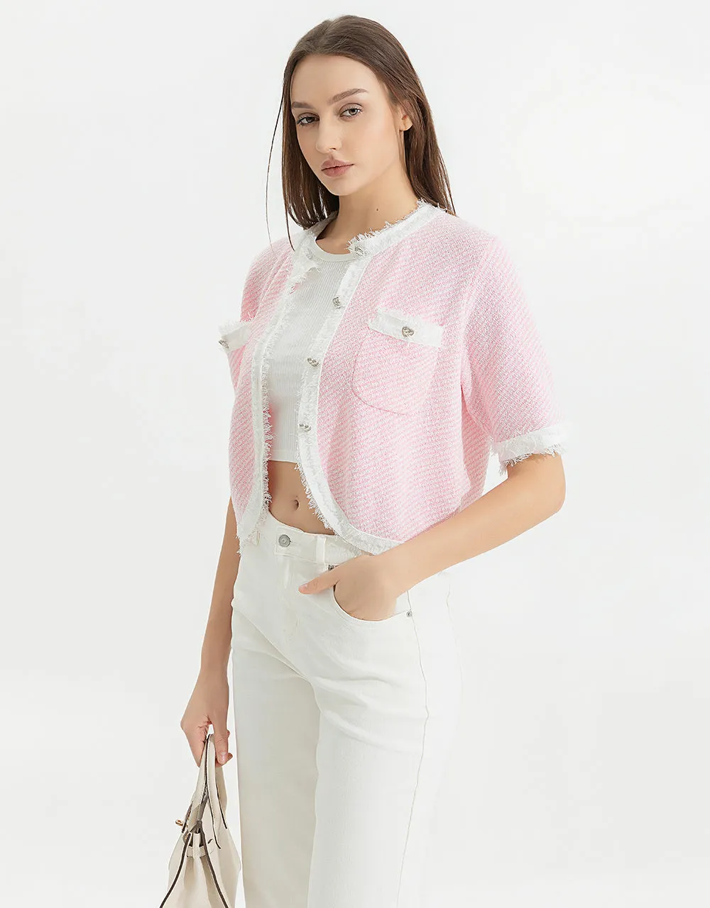 Raw Hem Crew Neck Knitted Cardigan sold by Urban Revivo product image thumbnail 3