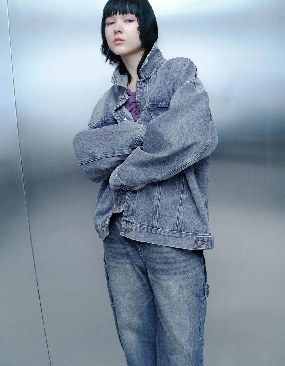 Drop Shoulder Sleeve Button Up Denim Jacket sold by Urban Revivo product image thumbnail 3