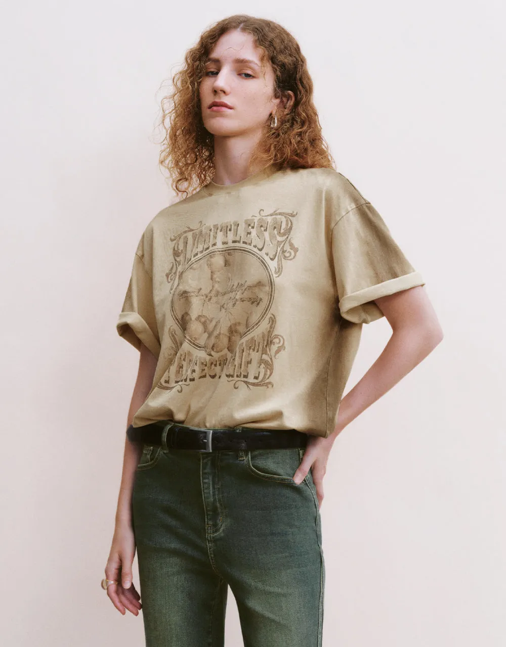 Printed Crew Neck Loose T-Shirt sold by Urban Revivo