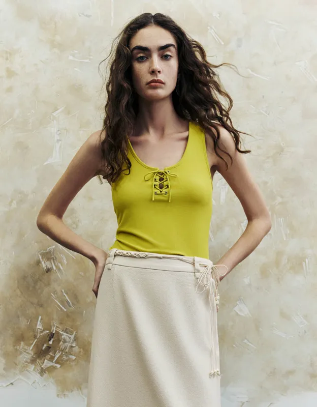 Lace Up Front U Neck Tank Top sold by Urban Revivo