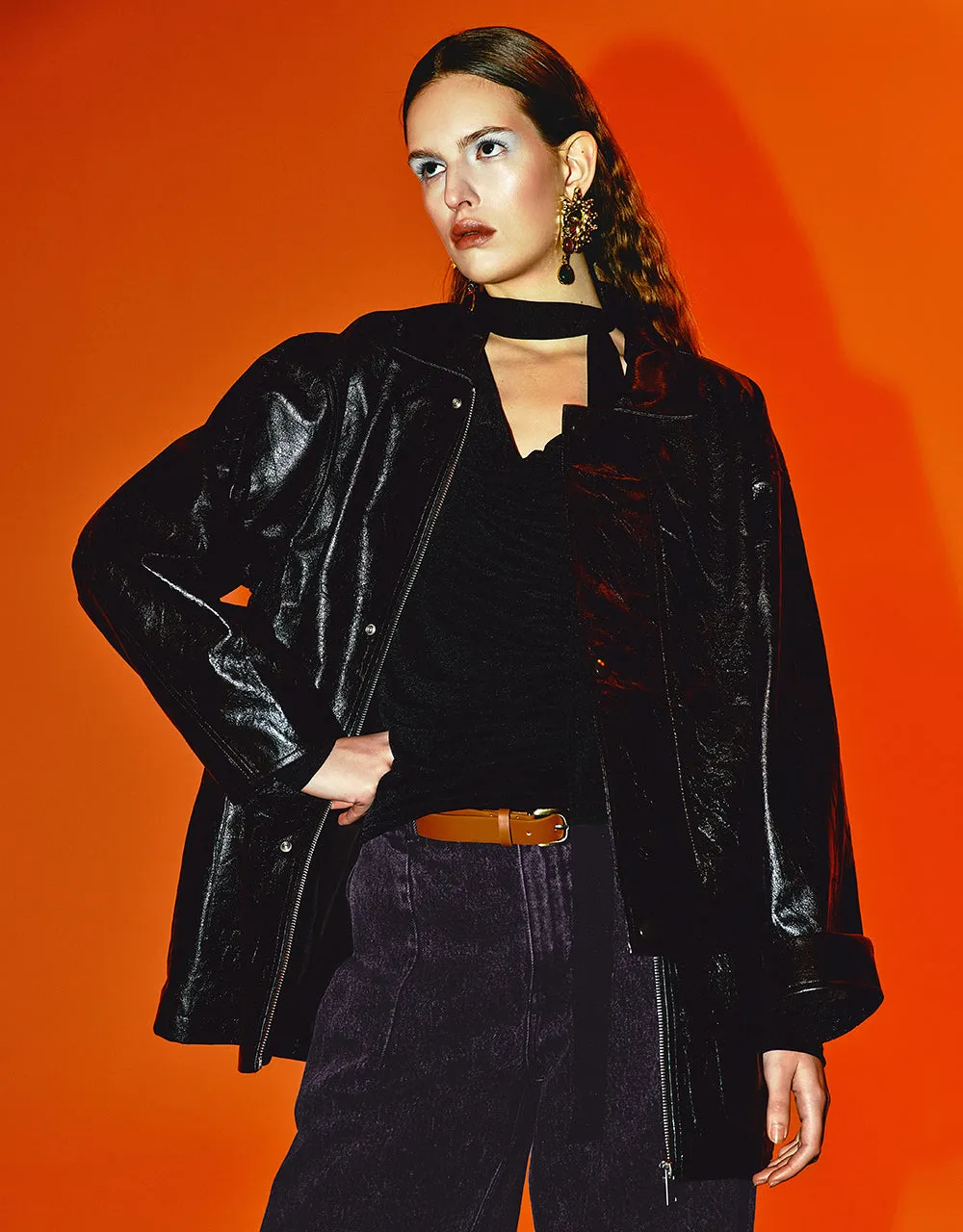 Zipper Front Vegan Leather Loose Jacket sold by Urban Revivo