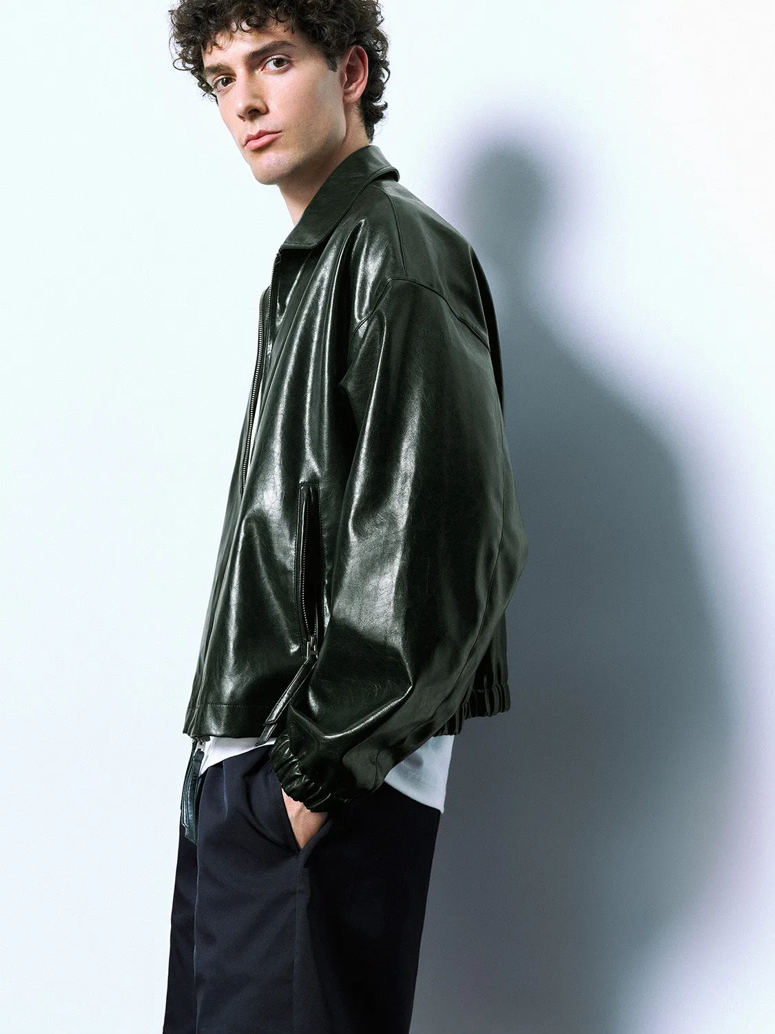 Zipper Front Oversized Vegan Leather Jacket sold by Urban Revivo product image thumbnail 3