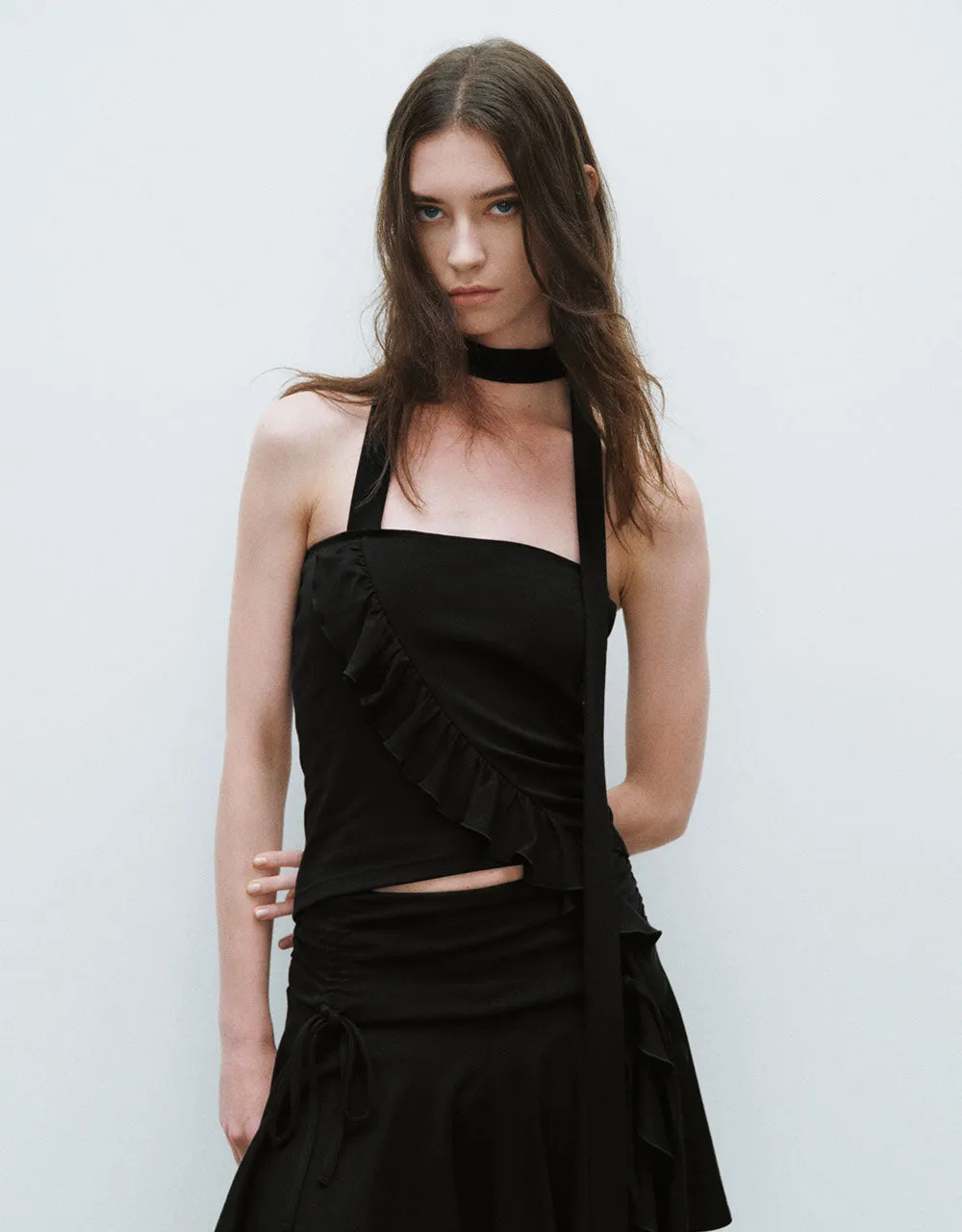 Halter Neck Ruffle Sleeveless T-Shirt sold by Urban Revivo