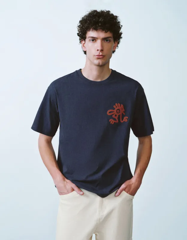 Embroidered Crew Neck Loose Straight T-Shirt sold by Urban Revivo