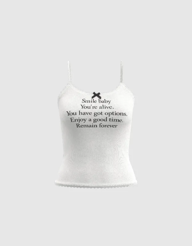 Letter Printed Skinny Cami Top sold by Urban Revivo