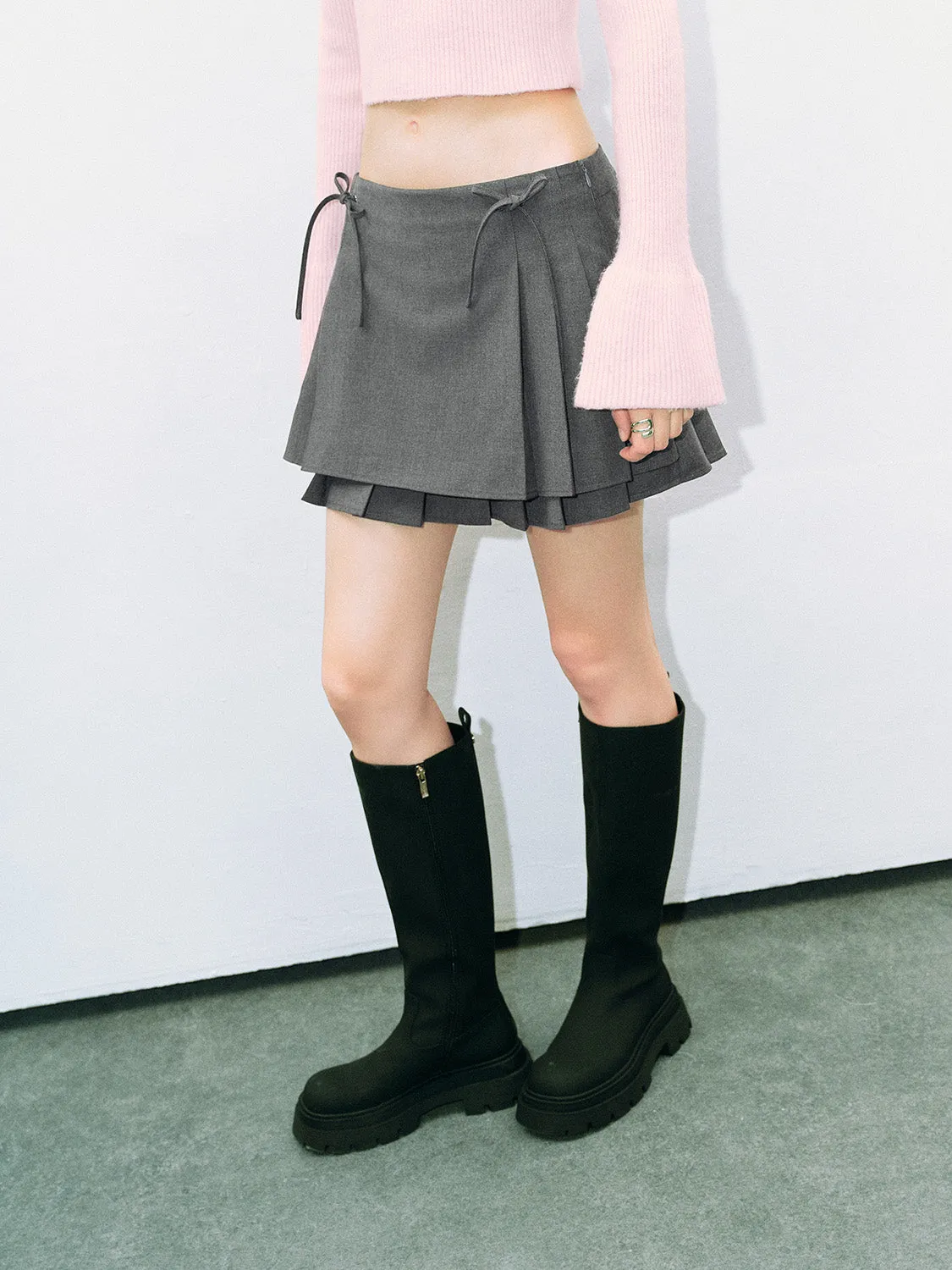 Bow Décor Pleated Mini A-Line Skirt sold by Urban Revivo product image thumbnail 3