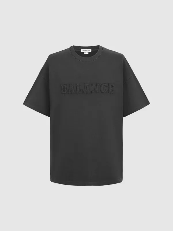 Letter Embossed Crew Neck Loose T-Shirt sold by Urban Revivo