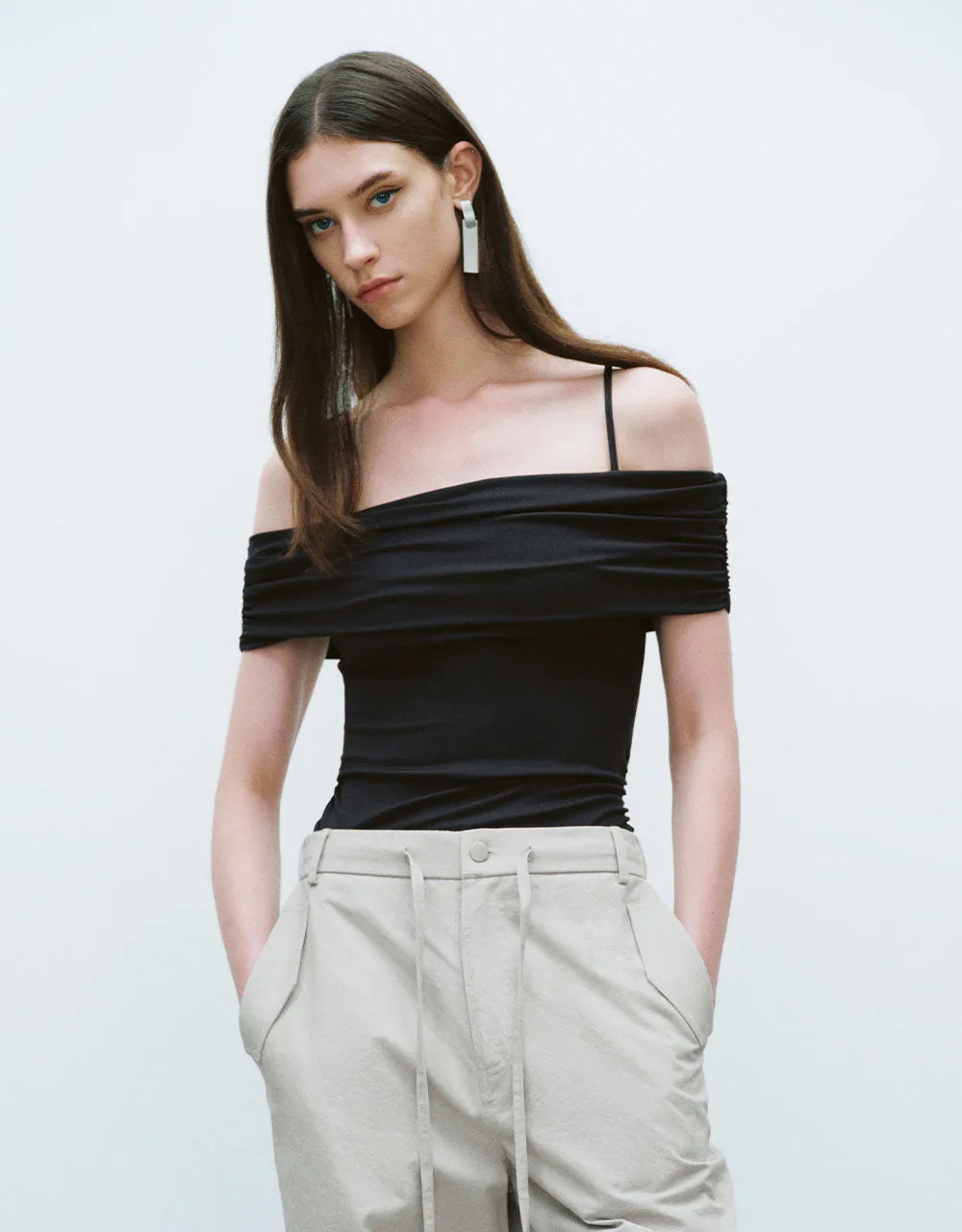 Ruched Off-Shoulder Knitted T-Shirt sold by Urban Revivo