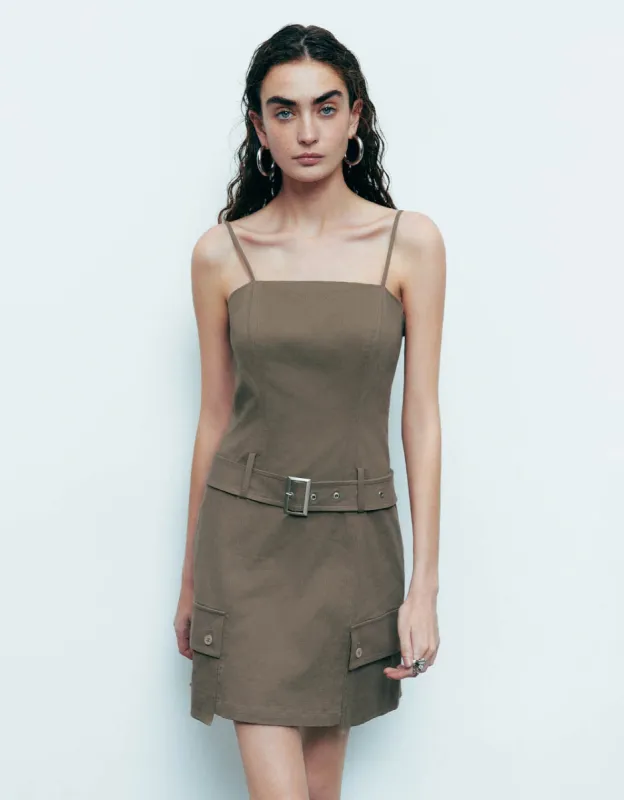 Off-Shoulder Skinny Cami Dress With Belt sold by Urban Revivo