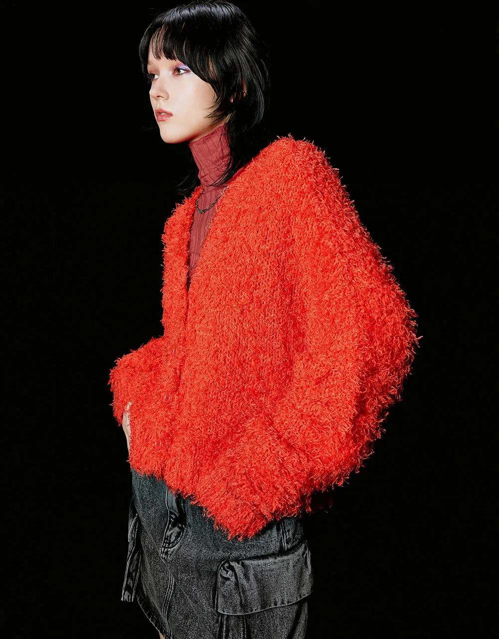 Furry V-Neck Knitted Cardigan sold by Urban Revivo product image thumbnail 3