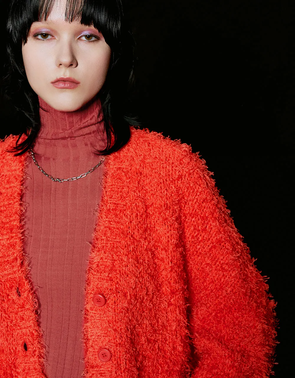 Furry V-Neck Knitted Cardigan sold by Urban Revivo product image thumbnail 4