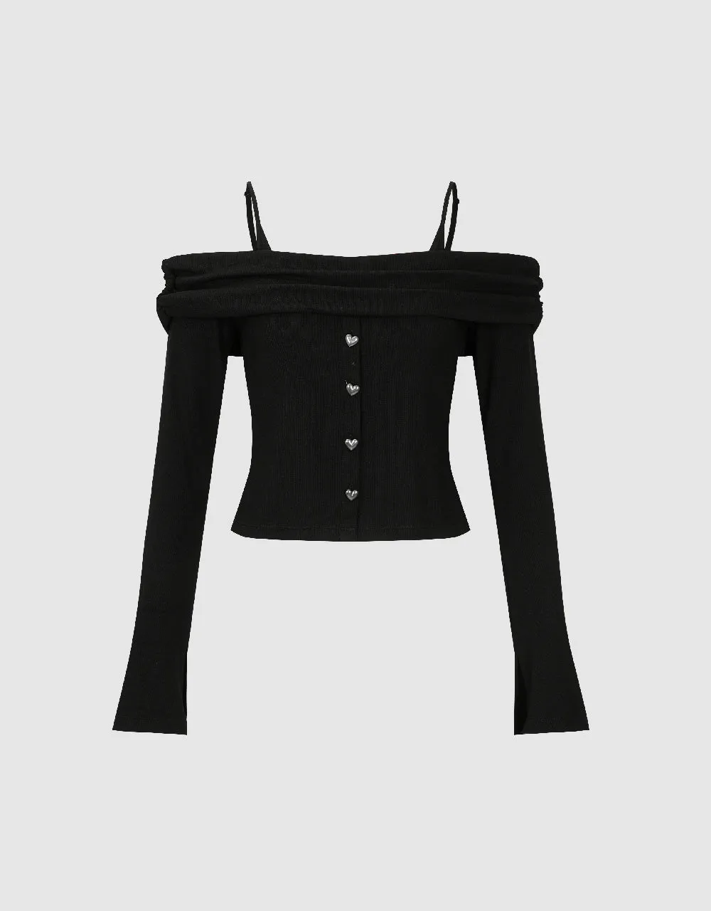 Off-Shoulder Knitted Skinny T-Shirt sold by Urban Revivo product image thumbnail 2