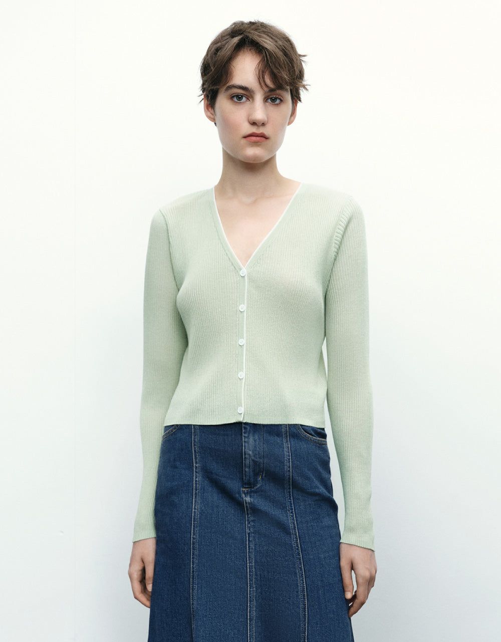 V-Neck Rib Knitted Cardigan sold by Urban Revivo